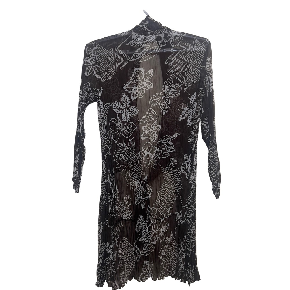 Chicos Brown Floral Print Sheer‎ Pleated Duster Kimono Cardigan Size 3